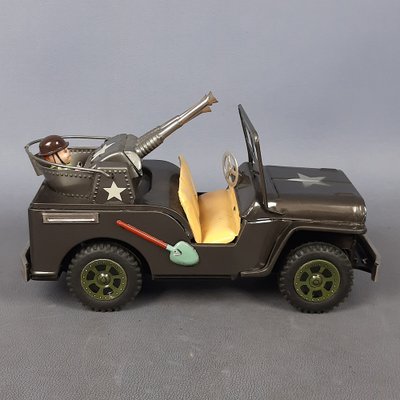 Vintage Army Combat Jeep Daya Terai Tin Toy, Japan, 1960s for sale