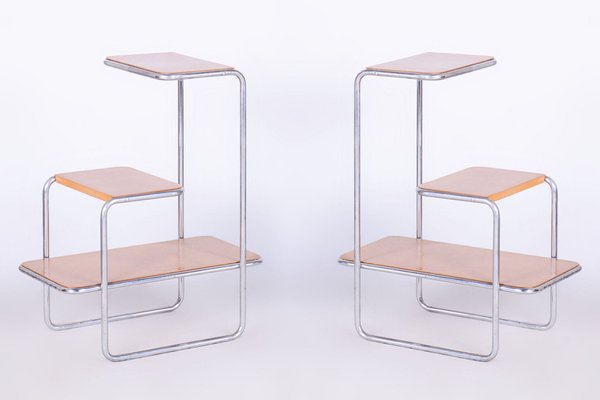 Czech Bauhaus Etagere in Birch and Chrome attributed to Arnošt