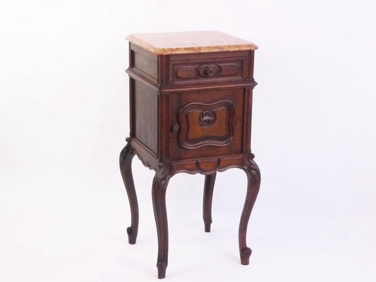 Antique French Louis XV Wooden Side Table with Marble for