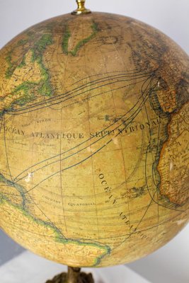 French Lithographed Earth Globe with Cast Iron Base, Early