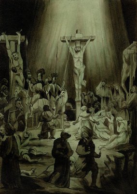 R.J. Blesard after Rembrandt, The Three Crosses, 1833, Watercolour