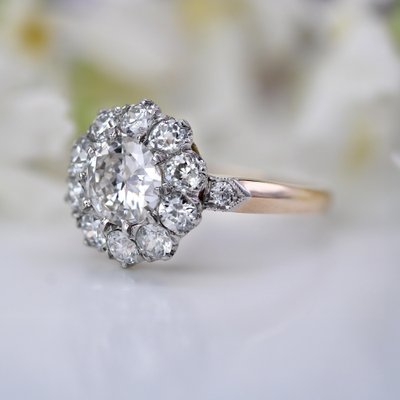 Anello a grappolo in oro giallo 18 carati e platino con diamanti