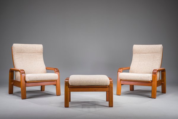 Mid-Century Modern Danish Chairs and Ottoman in Teak from HS