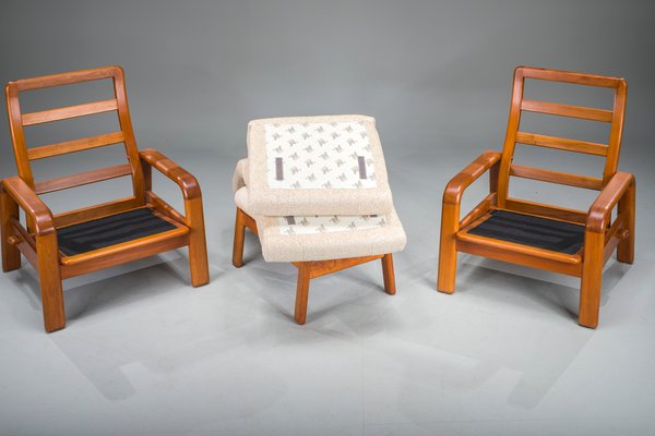 Mid-Century Modern Danish Chairs and Ottoman in Teak from HS