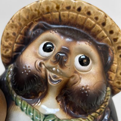 Vintage Japanese Tanuki Statue Lucky Charm with Money Pouch, 1980