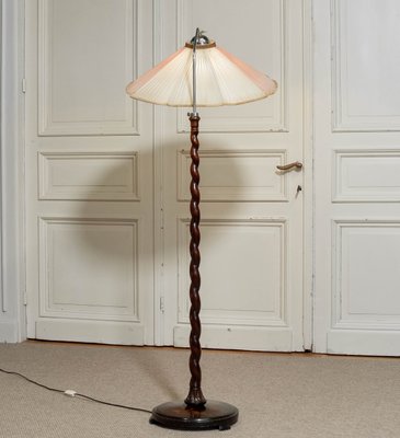 Art Nouveau Floor Lamp with Twisted Wood Stand, 1940s for sale at