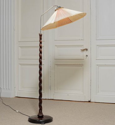 Art Nouveau Floor Lamp with Twisted Wood Stand, 1940s for sale at