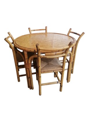 Tavolo da pranzo e sedie in bambù, set di in vendita su Pamono