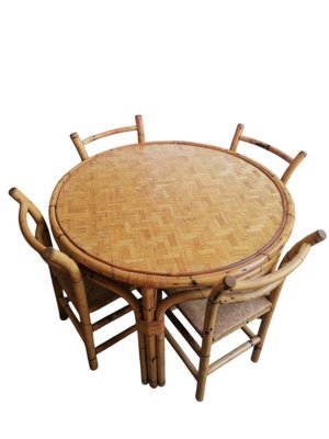 Bamboo Dining Table and Chairs, Set of for sale at Pamono
