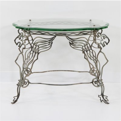 Art Deco Metal Table with Beveled Glass Top, 1930s for sale