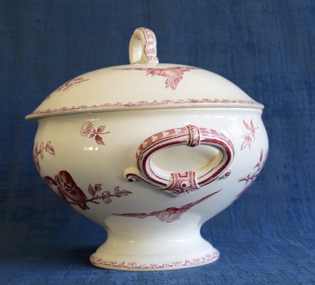 Antique French Red Favori Soup Tureen in Earthenware from