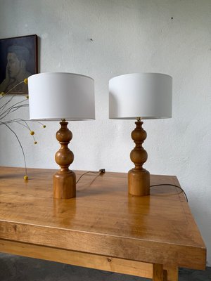 その他 50s wood lamp Turned Wooden Lamps, 1950, Set of 2 for sale at Pamono