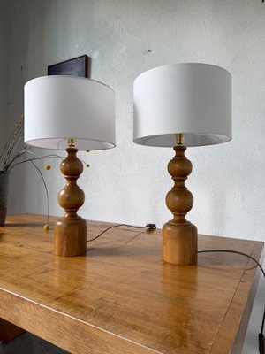 Turned Wooden Lamps, 1950, Set of 2 for sale at Pamono