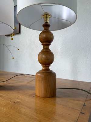 Turned Wooden Lamps, 1950, Set of 2 for sale at Pamono