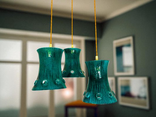 Mid-Century Green Cast Iron Light Cascading Chandelier Hanging