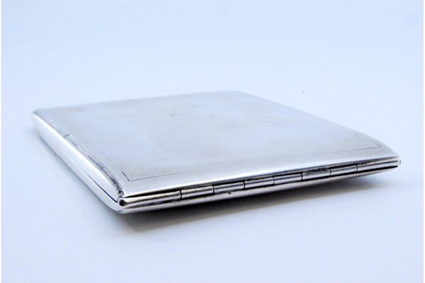 Plain Silver Cigarette Case with Borders on the Edge, Gold Interior and  Hinged Lid
