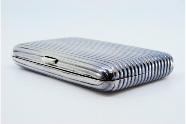 Nickel Plated Silver Cigarette Case with Fluted Bands and Hinged Lid for  sale at Pamono