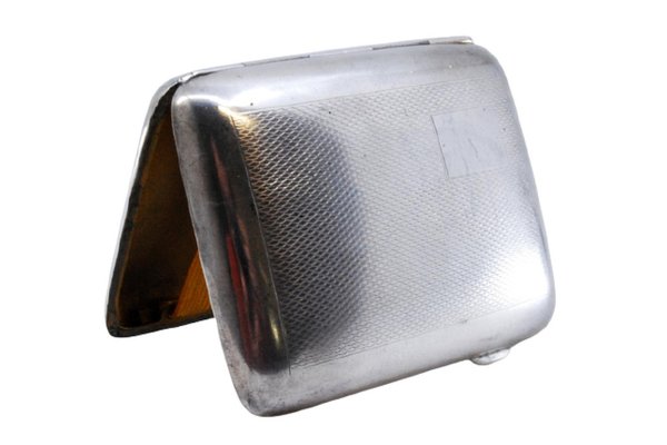 curved cigarette case Curved Cigarette Case in Perforated Silver with Gold Interior and Hinged  Lid for sale at Pamono