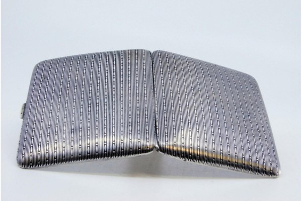 square cigarette case Silver Cigarette Case with Square-Shaped Chiseled Reliefs and Hinged Lid