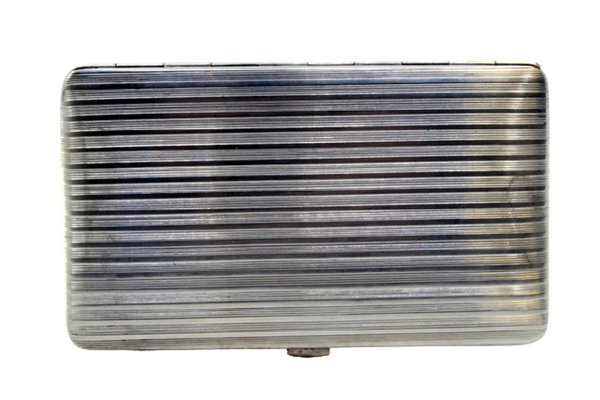 Silver Cigarette Case with Fluted Bands and Hinged Lid