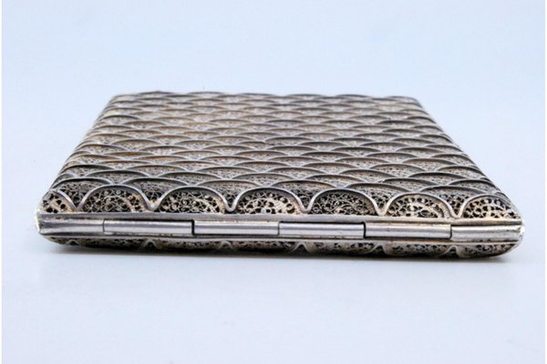 Silver Filigree Cigarette Case with Wavy Reliefs and Hinged Lid for sale at  Pamono