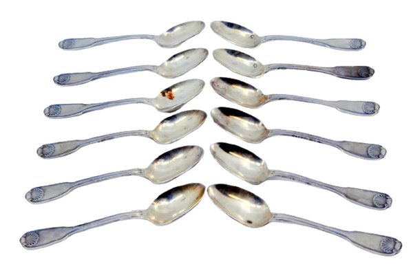 Silver Coffee Spoons with Shell-Shaped Handle Reliefs, Set of 12