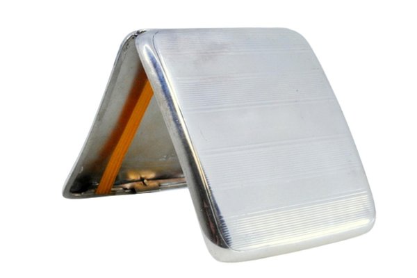 Silver Cigarette Case with Bands on Top for sale at Pamono