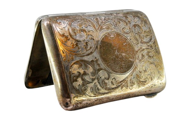 engraved cigarette case Silver Cigarette Case with Engraved Wreaths for sale at Pamono