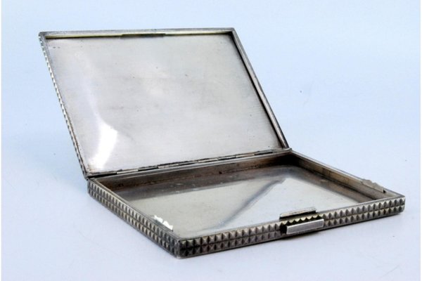 Silver Cigarette Case with Fluted Bands and Hinged Lid for sale at Pamono