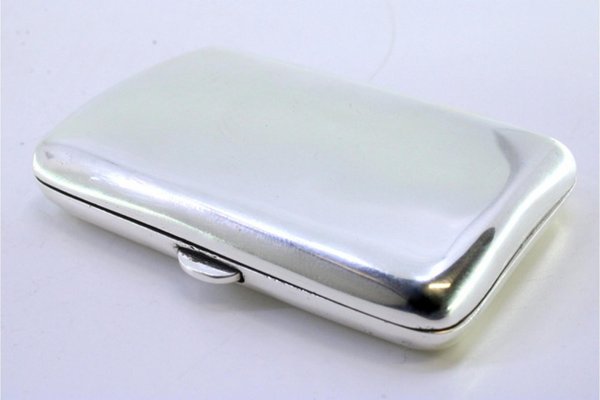 Curved Silver Cigarette Case with Spring-Loaded Hinged Lid