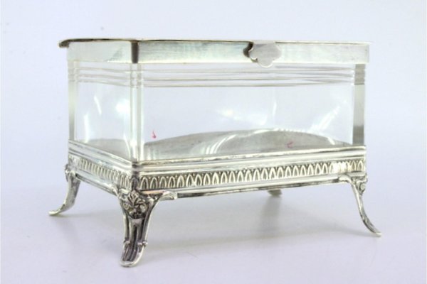 glass cigarette case Silver and Glass Cigarette Box with Engraved Lid