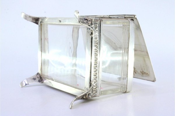 Silver and Glass Cigarette Box with Engraved Lid