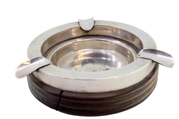 Silver Ashtray on Turned Wood with Cigarette Holders for sale at Pamono