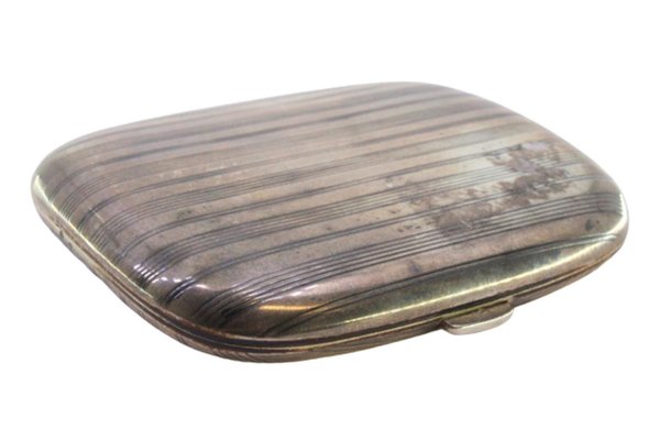 Guilloche Silver Cigarette Case with Curved Bands and Gilt Interior