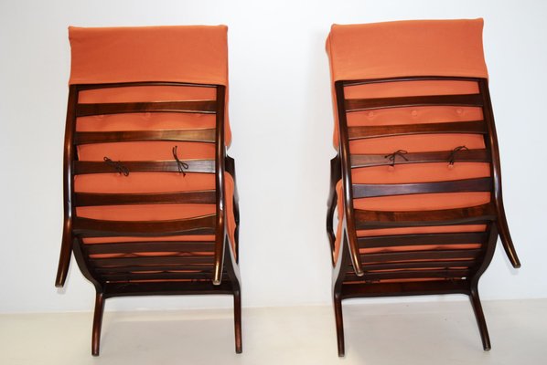 Walnut Lounge Chairs with Removable Pillows 1958 Set of 2 for
