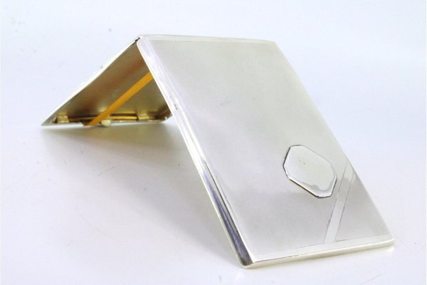 Plain Silver Cigarette Case with Monogram Card and Gold Interior for sale  at Pamono