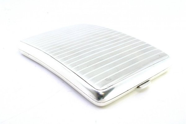 Silver Cigarette Case with Curved Guilloche Top Bands
