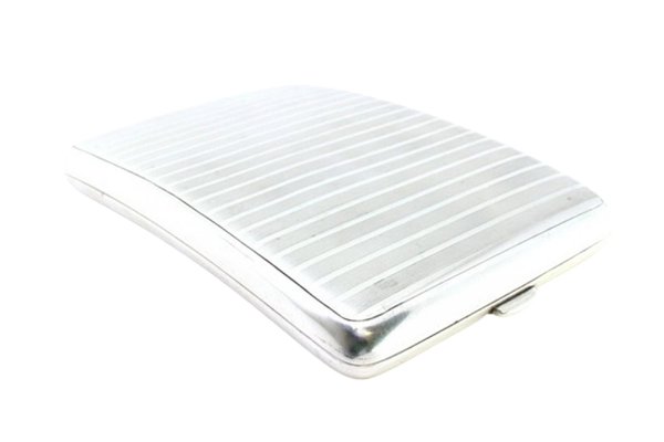 Silver Cigarette Case with Curved Guilloche Top Bands