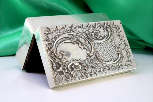 silver tobacco case Silver Tobacco Box with Raised Floral Motifs