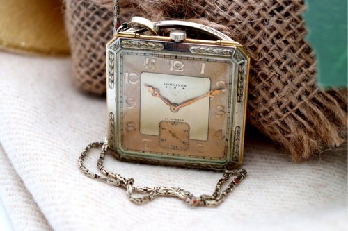 Two-Tone Gold Square Pocket Watch from Longines for sale at Pamono