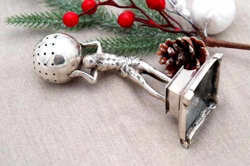 Silver Toothpick Holder with Atlas Figure for sale at Pamono