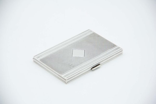 Rectangular Shaped Guilloche Silver Cigarette Case with Diamond