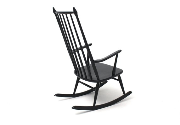 Sedia a dondolo nera, Scandinavia, anni '60 in vendita su Pamono Sedia a dondolo, Scandinavia, anni '60 in vendita su Pamono