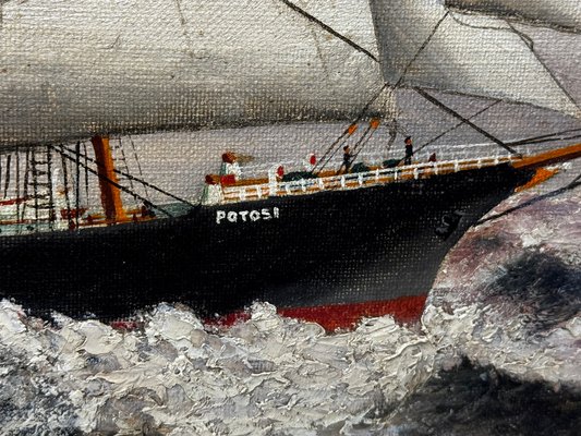Large Seascape with 5 Masted Steel Hull Sailing Ship Potosi
