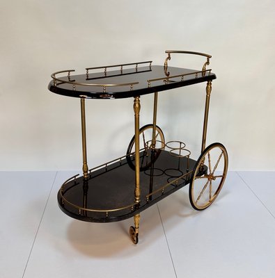 Large Serving Bar Cart or Trolley with Brass Details by Aldo Tura, Italy,  1960s