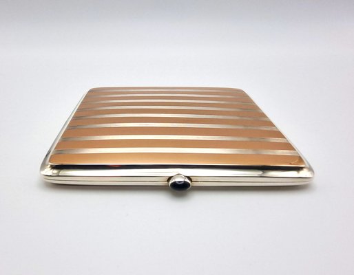 Cigarette Case in 900 Silver with Red Gold Accents and Sapphire, 1930 for  sale at Pamono