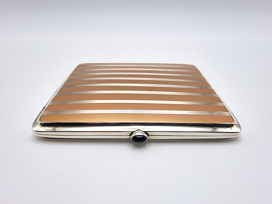 Cigarette Case in 900 Silver with Red Gold Accents and Sapphire, 1930 for  sale at Pamono