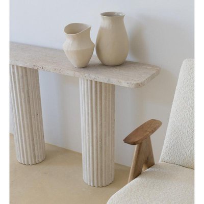 Olympia Rechteckiger Top 100 Konsolentisch aus Travertin in gedecktem Beige von Beije Avenue bei Pamono kaufen