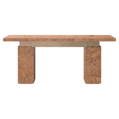 Scrivania in legno naturale con dettagli in metallo bronzo di