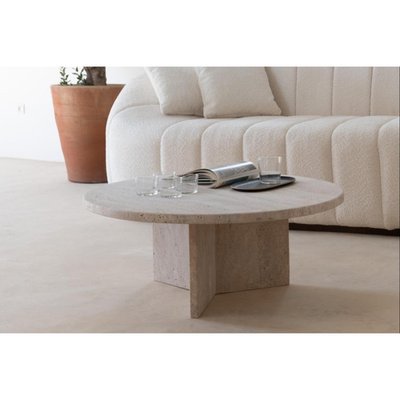 Niedriger dekorativer niedriger Couchtisch aus Travertin in gedecktem Beige von Beije Avenue bei Pamono kaufen